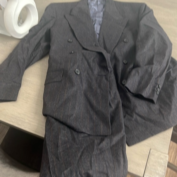 Men’s wool suit black with brown pinstripes